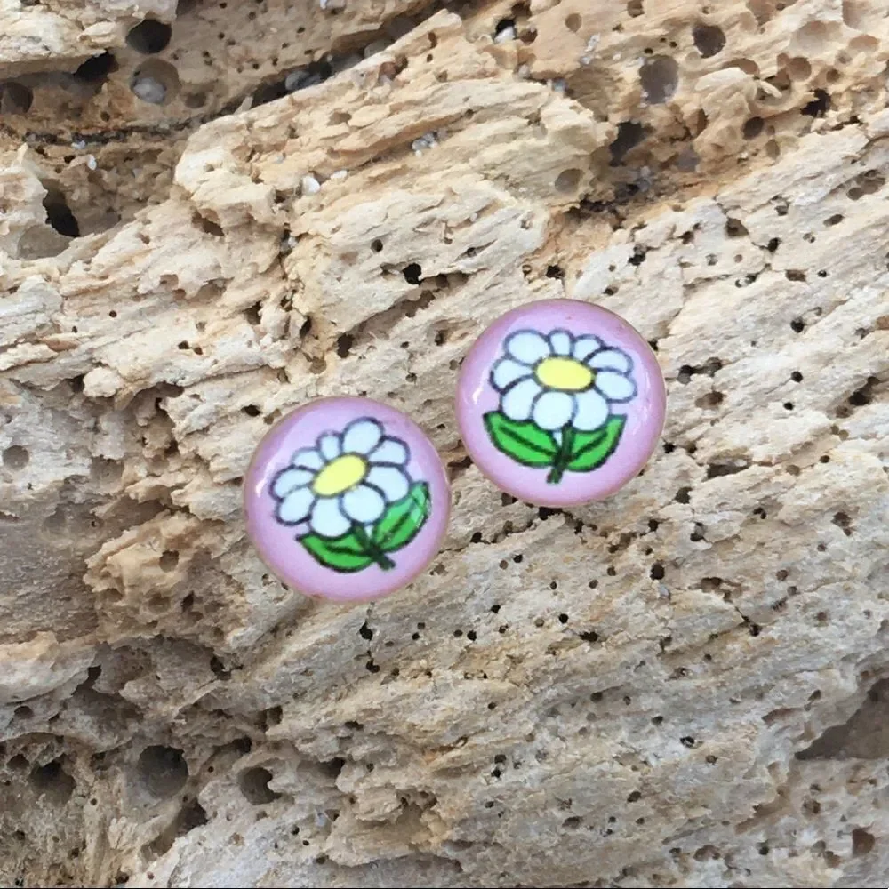 Girls flower sterling and resin earrings